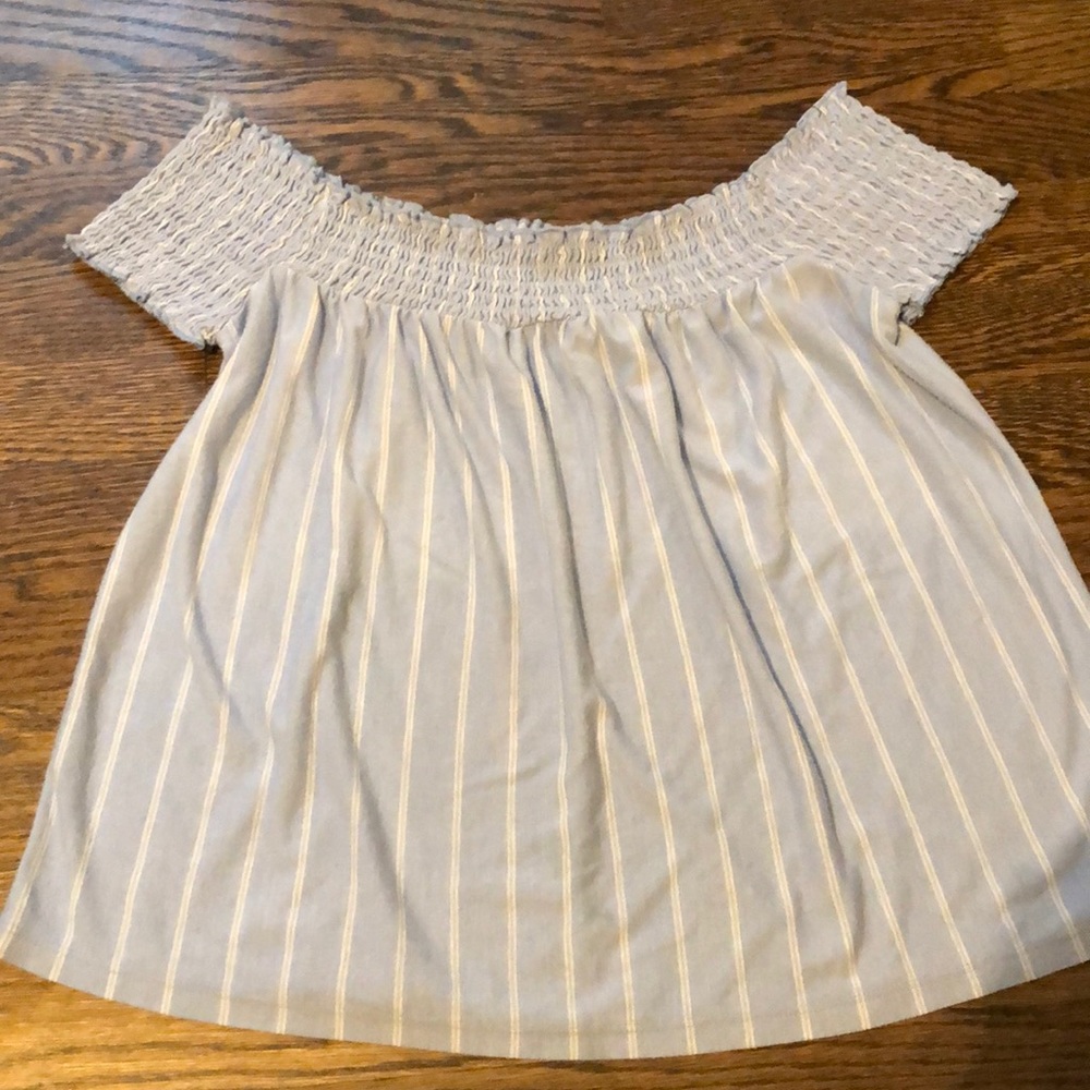 Blue stripped American Eagle off the shoulder top